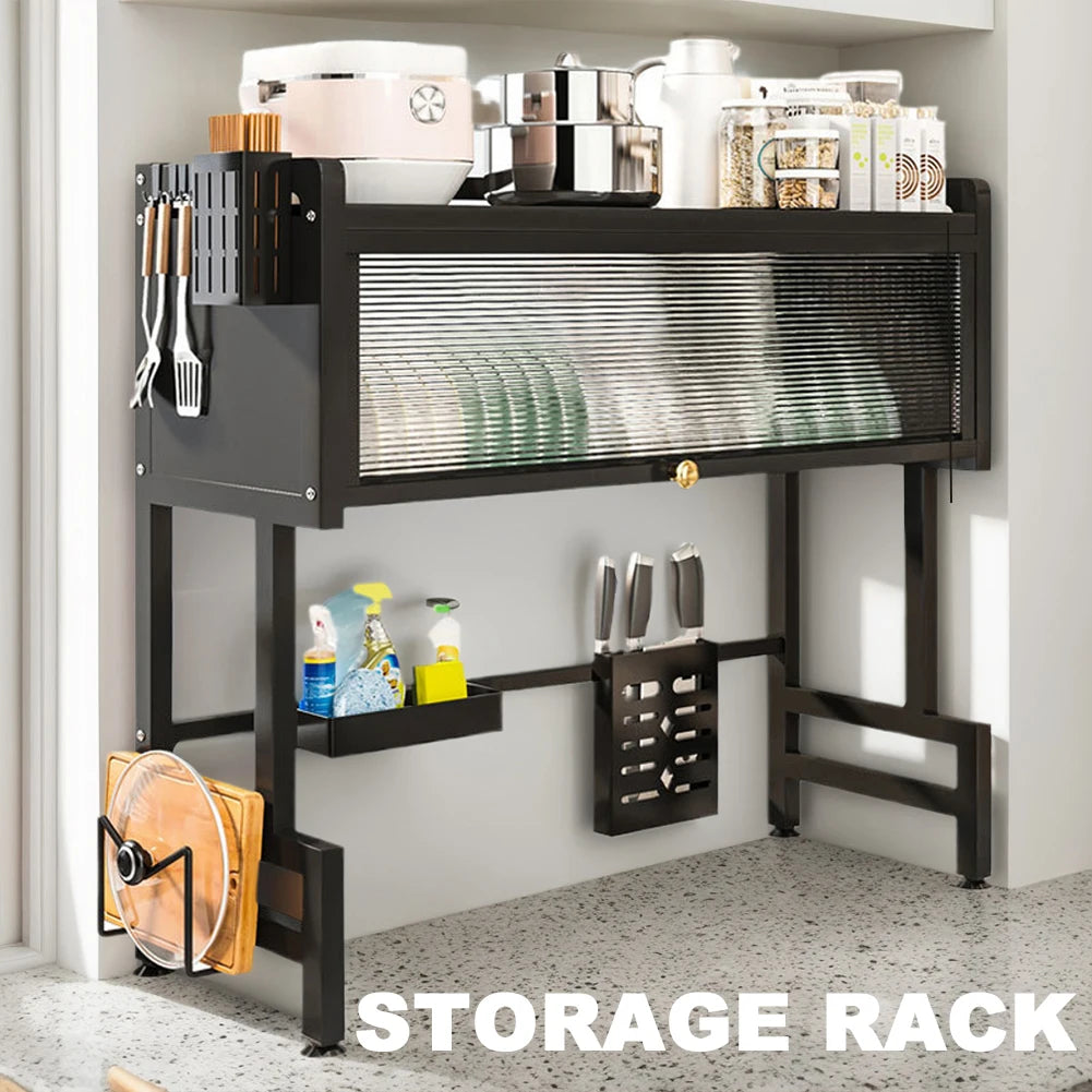 Home Kitchen Storage Cabinet Steel Over The Sink Dish Drying Rack Utensil Cup Holder Large Over The Sink Dish Rack with Cover