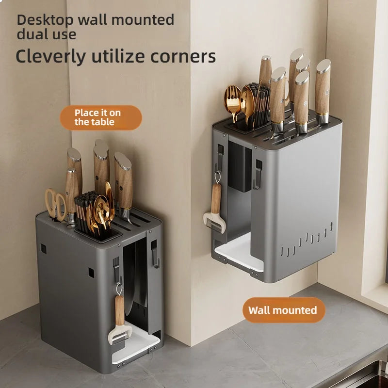 Stainless Steel Knife Holder Kitchen Rack Countertop Cutting Board Rack Cutting Board Knife Integrated Home Knife Holder Storage