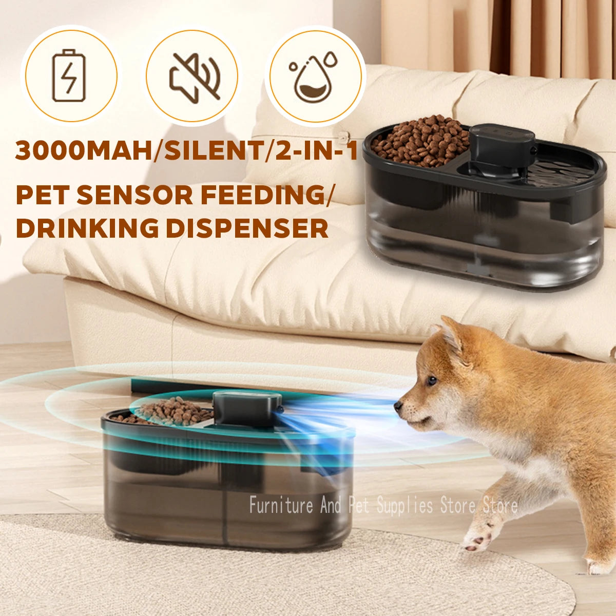 Pet Cat Automatic Induction Feeder Water Dispenser Large Capacity Water Dispenser Dry Wet Separation Food Container Pet Supplies