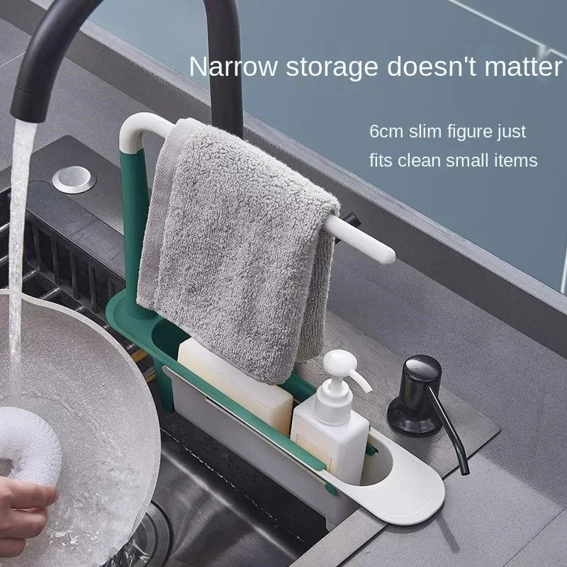 Kitchen Organizer Dish Drainer Telescopic Sink Racks Soap Sponge Holder Towel Stand Sink Shelf Tray Kitchen Storage