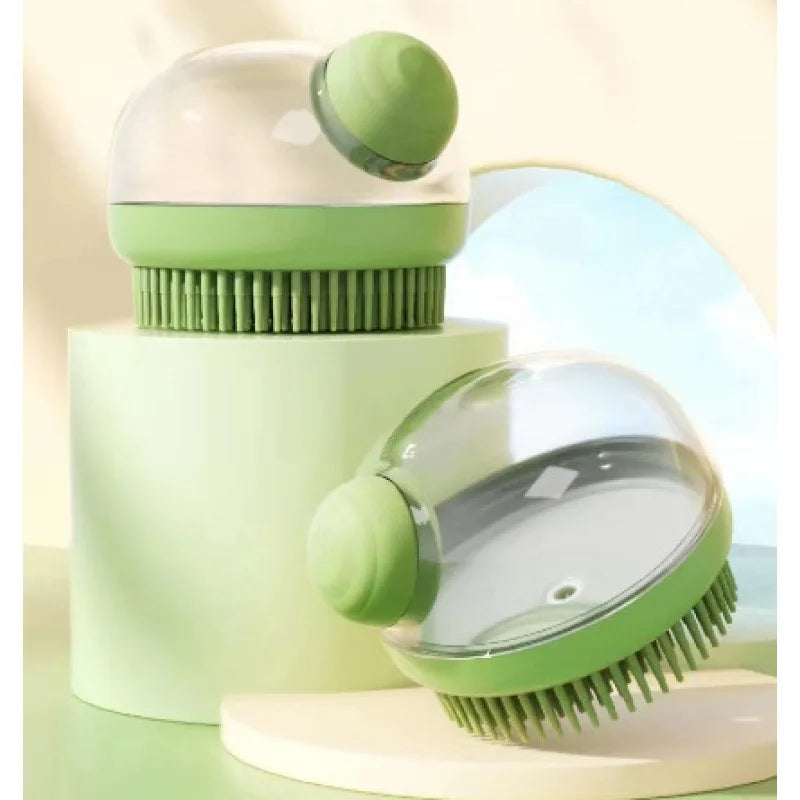 Pet Bath Brush Soft Silicone With Shampoo Dispenser Gentle Massage For Grooming And Cleaning Fur And Hair