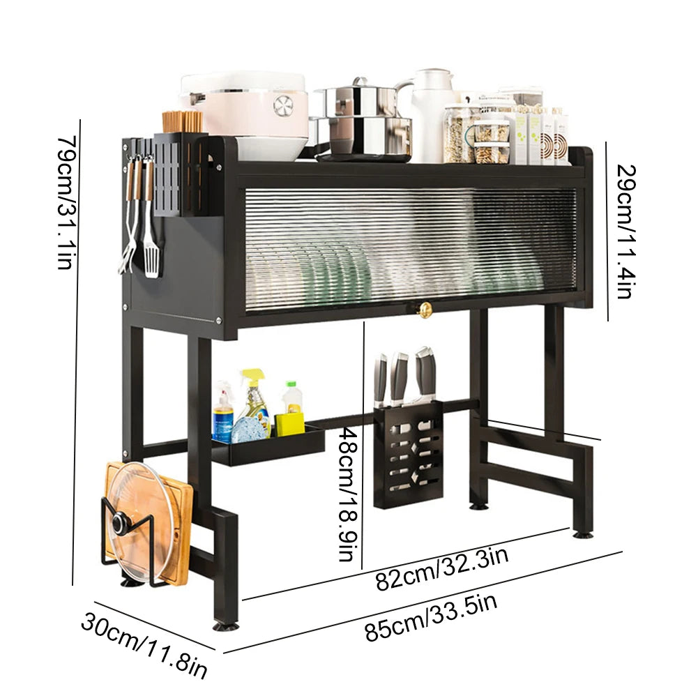 Home Kitchen Storage Cabinet Steel Over The Sink Dish Drying Rack Utensil Cup Holder Large Over The Sink Dish Rack with Cover