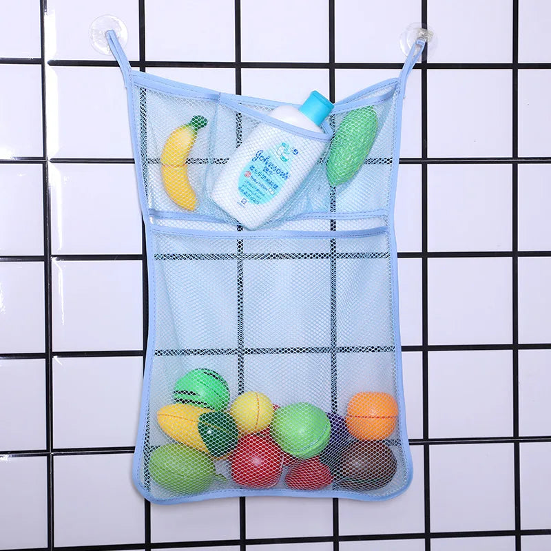 Baby Shower Bath Toys White Baby Kids Toy Storage Mesh With Strong Suction Cups Toy Bag Net Bathroom Organizer