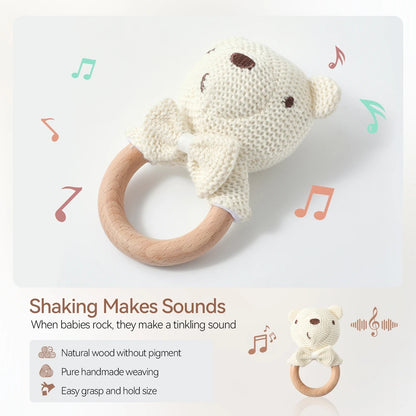 Baby Rattle Toys Cute Bear Crochet Animal Toys Cartoon Wooden Teether Baby Mobile Crib Product Wooden Newborn Rattle Toys