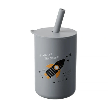 Baby Feeding Straw Cup Baby Cartoon Learning Feeding Cup Food Grade Silicone Toddler Water Bottle Tableware BPA Free Baby Gifts