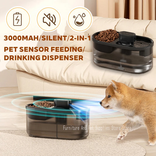 Pet Cat Automatic Induction Feeder Water Dispenser Large Capacity Water Dispenser Dry Wet Separation Food Container Pet Supplies