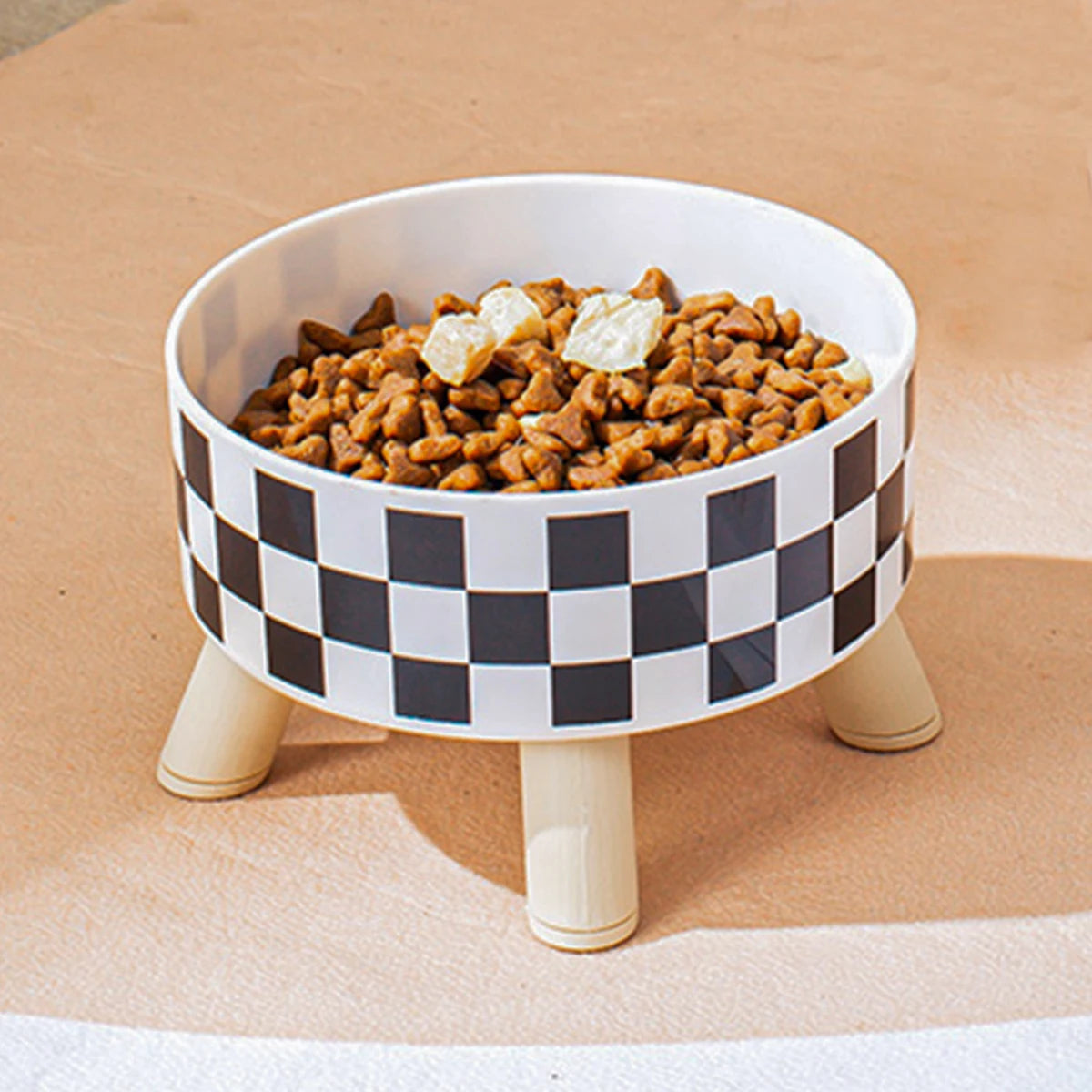 Pet cat and dog plastic bowl with polka dot checkerboard pattern, non-slip and easy to clean