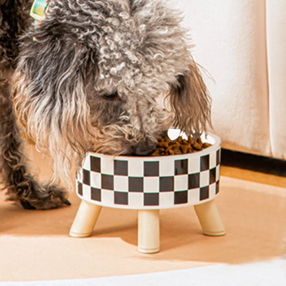 Pet cat and dog plastic bowl with polka dot checkerboard pattern, non-slip and easy to clean
