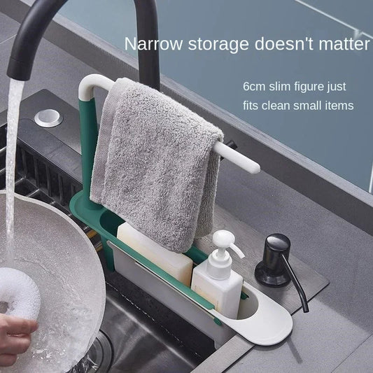 Kitchen Organizer Dish Drainer Telescopic Sink Racks Soap Sponge Holder Towel Stand Sink Shelf Tray Kitchen Storage