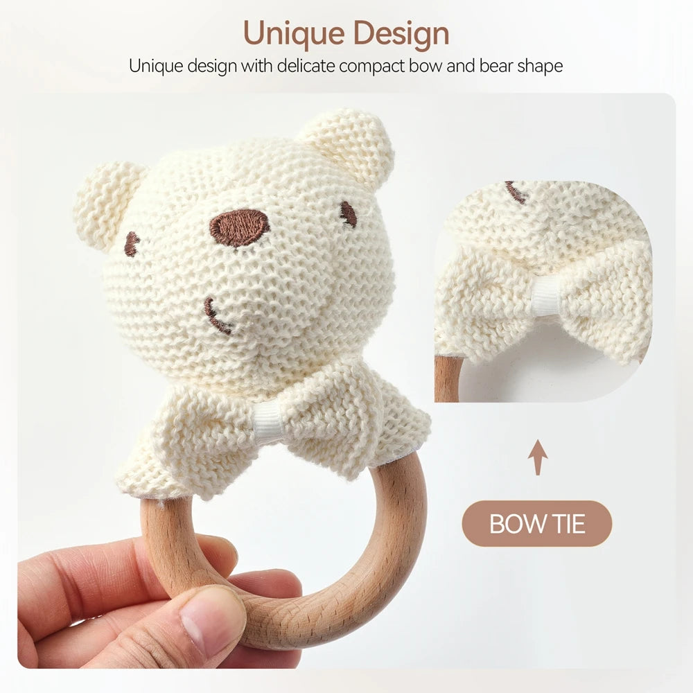 Baby Rattle Toys Cute Bear Crochet Animal Toys Cartoon Wooden Teether Baby Mobile Crib Product Wooden Newborn Rattle Toys