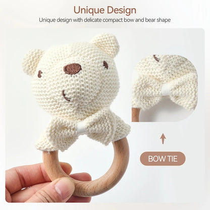 Baby Rattle Toys Cute Bear Crochet Animal Toys Cartoon Wooden Teether Baby Mobile Crib Product Wooden Newborn Rattle Toys