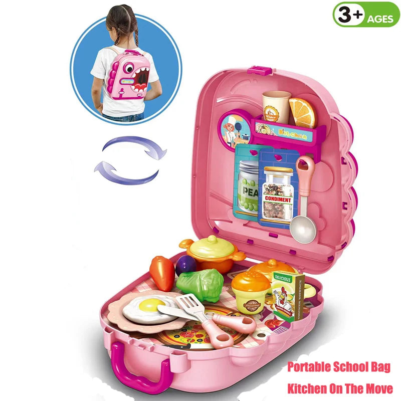 Kids Play Kitchen Set, Pretend Play Cooking Toys Set, Hamburg Doctor Tools Makeup Toys Playset For Toddlers, PlayHouse For Kids