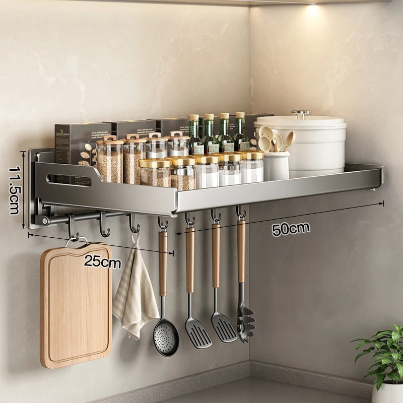 Wall Mounted Kitchen Utensils Organizer Home Spice Rack Box Jar Dish Drying Rack Wall Shelves Kitchen Storage Supplies Accessory