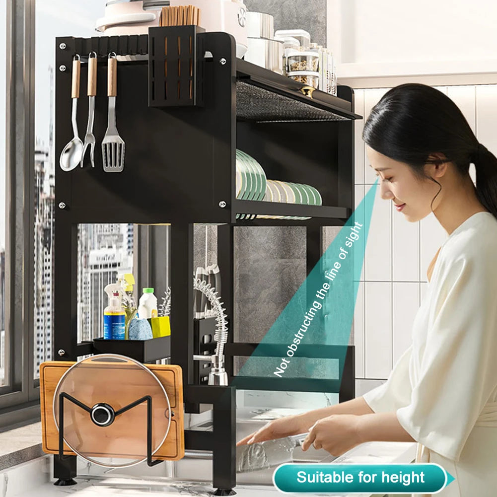 Home Kitchen Storage Cabinet Steel Over The Sink Dish Drying Rack Utensil Cup Holder Large Over The Sink Dish Rack with Cover