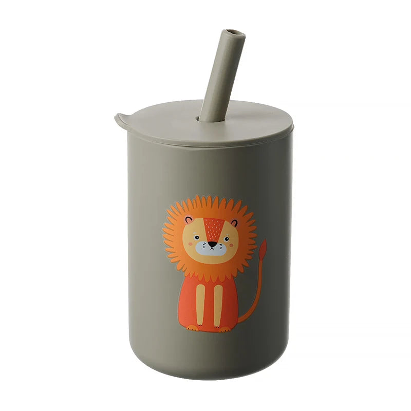 Baby Feeding Straw Cup Baby Cartoon Learning Feeding Cup Food Grade Silicone Toddler Water Bottle Tableware BPA Free Baby Gifts