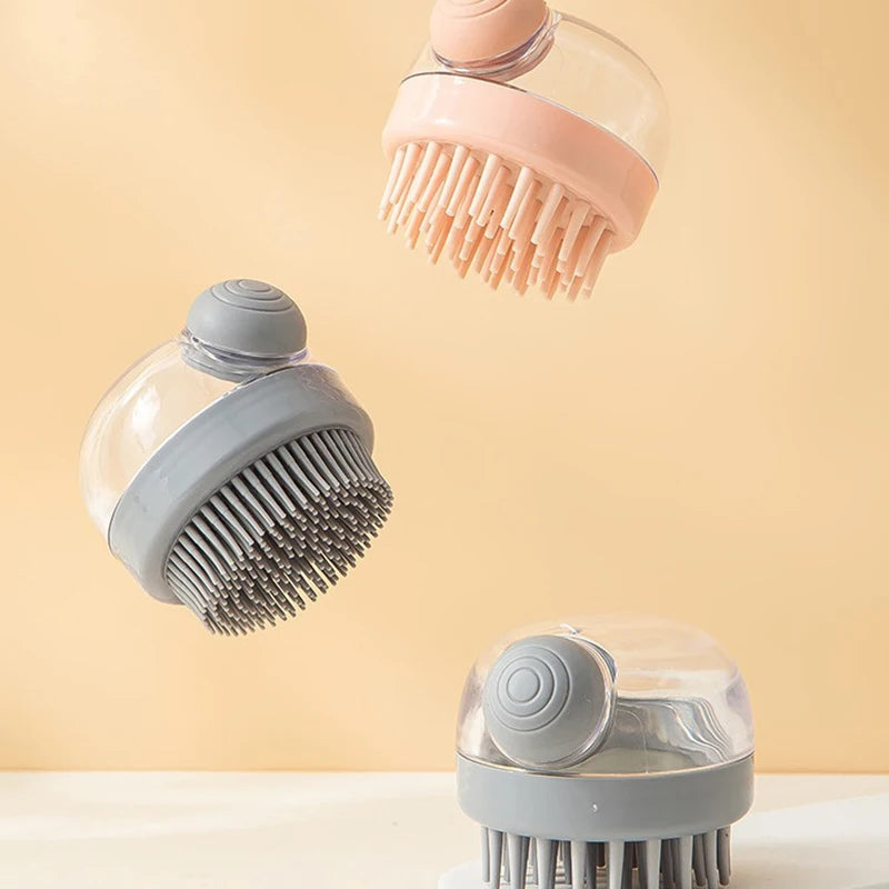 Pet Bath Brush Soft Silicone With Shampoo Dispenser Gentle Massage For Grooming And Cleaning Fur And Hair