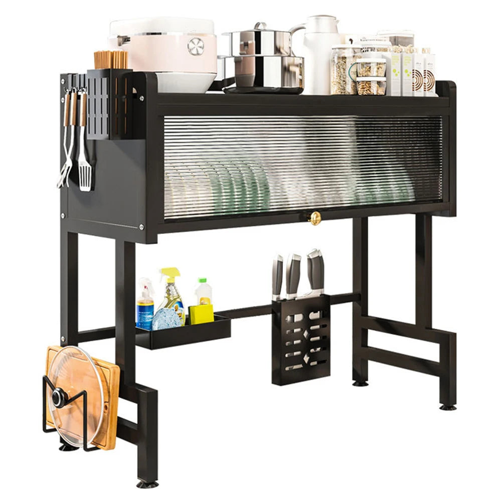 Home Kitchen Storage Cabinet Steel Over The Sink Dish Drying Rack Utensil Cup Holder Large Over The Sink Dish Rack with Cover