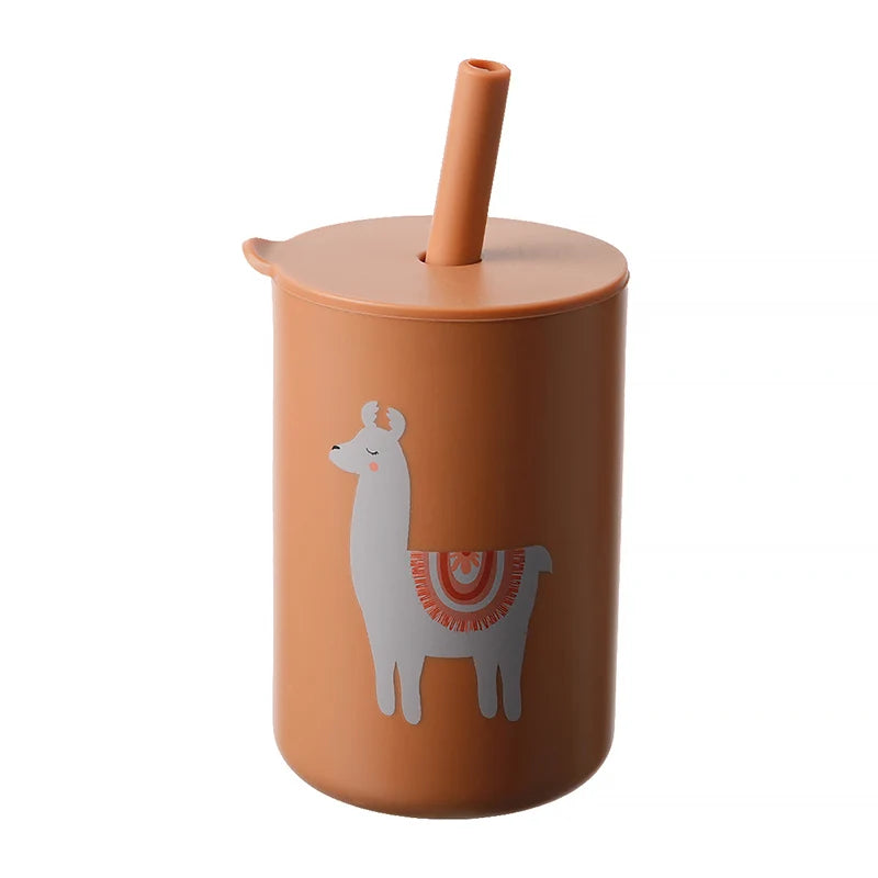Baby Feeding Straw Cup Baby Cartoon Learning Feeding Cup Food Grade Silicone Toddler Water Bottle Tableware BPA Free Baby Gifts