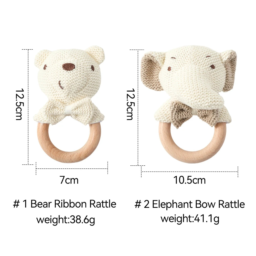 Baby Rattle Toys Cute Bear Crochet Animal Toys Cartoon Wooden Teether Baby Mobile Crib Product Wooden Newborn Rattle Toys