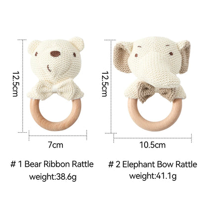 Baby Rattle Toys Cute Bear Crochet Animal Toys Cartoon Wooden Teether Baby Mobile Crib Product Wooden Newborn Rattle Toys