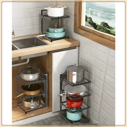 Kitchen Sink Storage Rack Multi-Layer Cooker Storage Rack For Home Stovetop Cabinets Adjustable Pot Rack