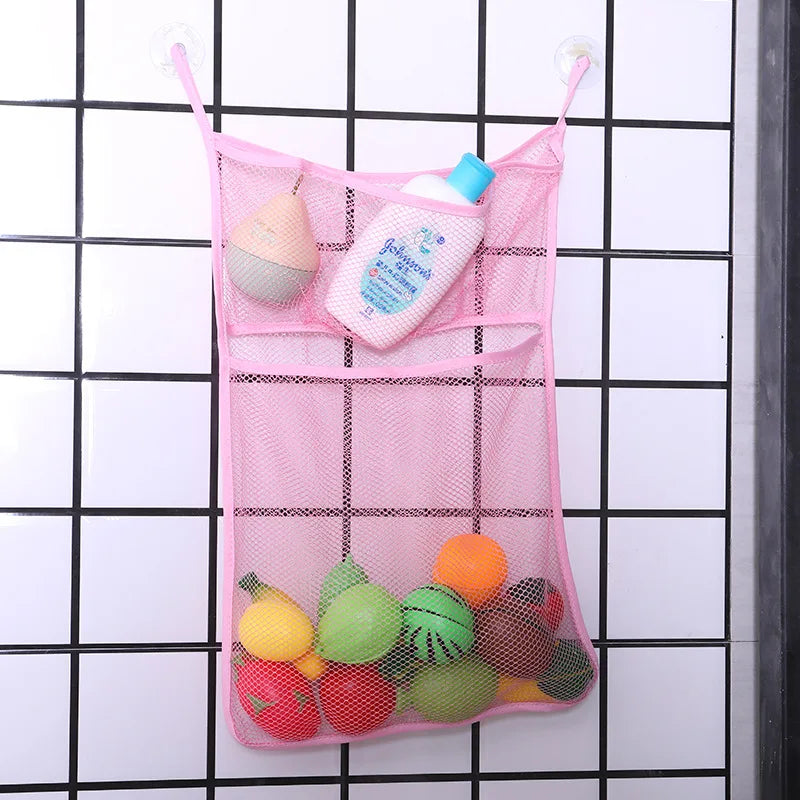 Baby Shower Bath Toys White Baby Kids Toy Storage Mesh With Strong Suction Cups Toy Bag Net Bathroom Organizer